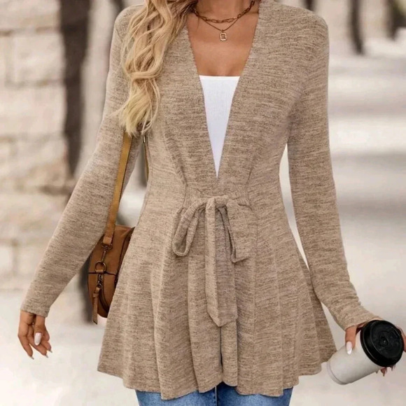 Women's Simple Daily Long Sleeve Tie Knot Outerwear - Picture 1 of 5